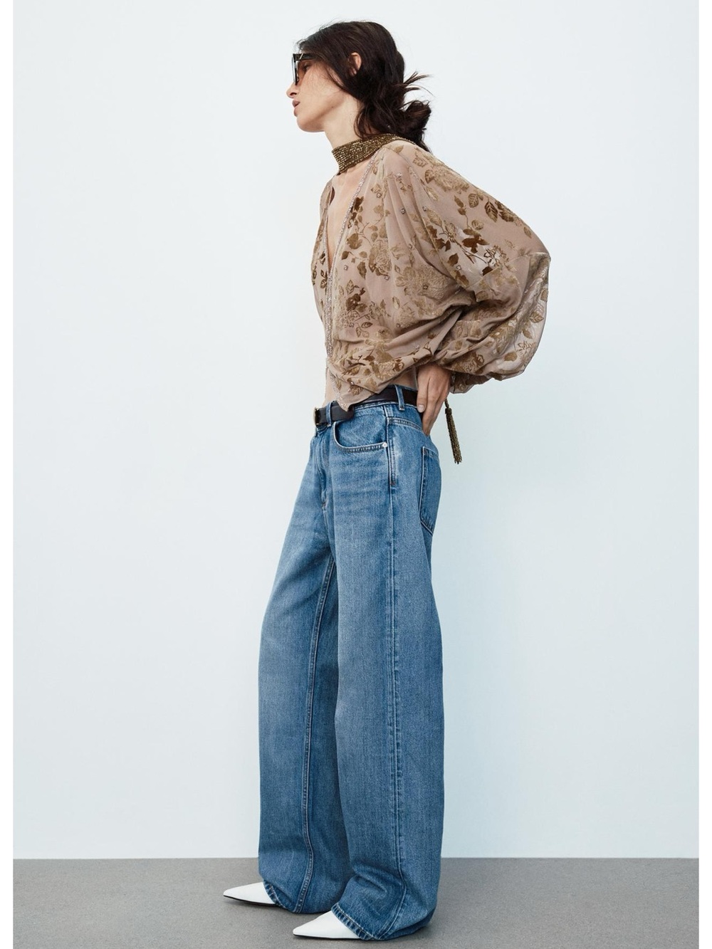 ZARA FLOCKED EMBROIDERED BLOUSE - Picture 7 of 10